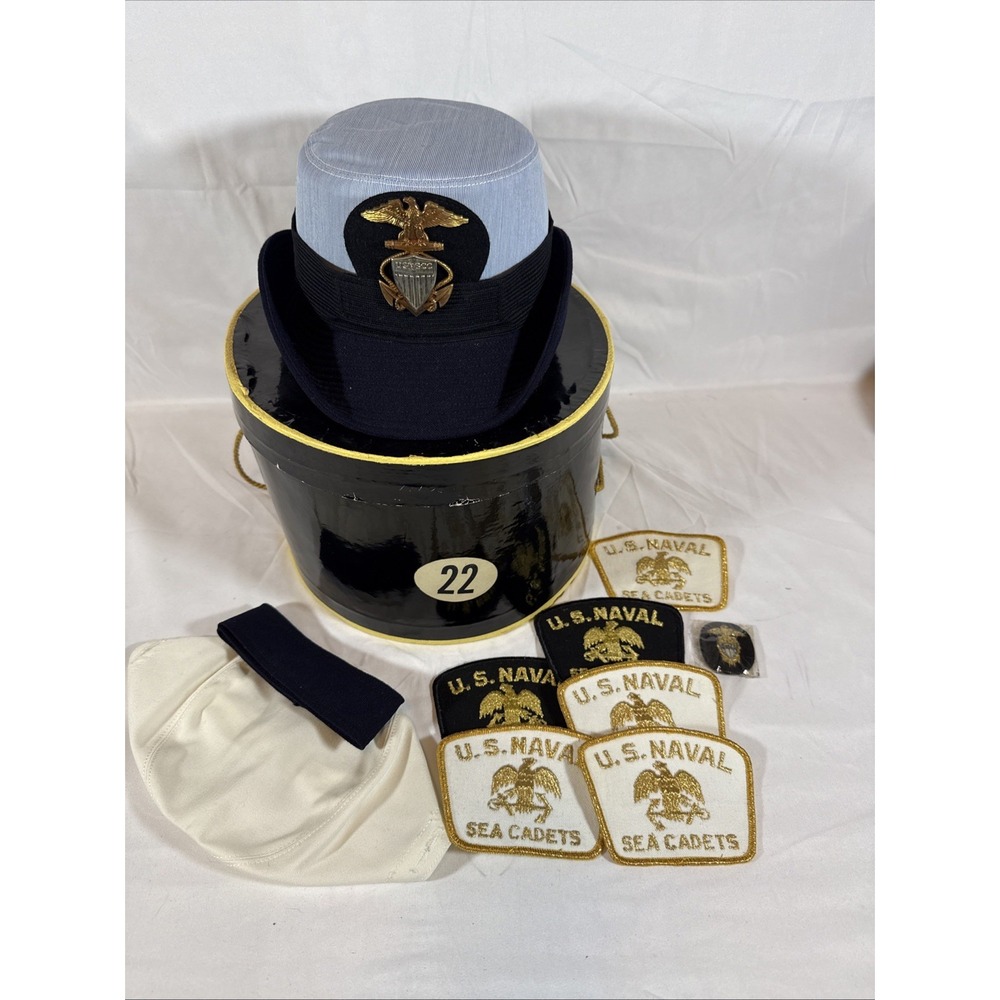 US Naval Sea Cadet Corps USNSCC Uniform Hat Cover Patches Set Size 22 With Box